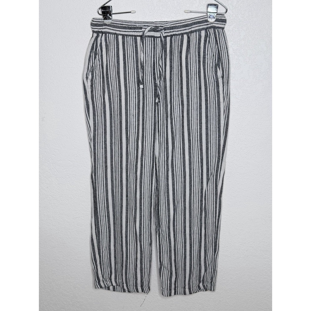 Old Navy Striped Linen Blend Pants Women M Blue White Coastal Resort Vacation‎
